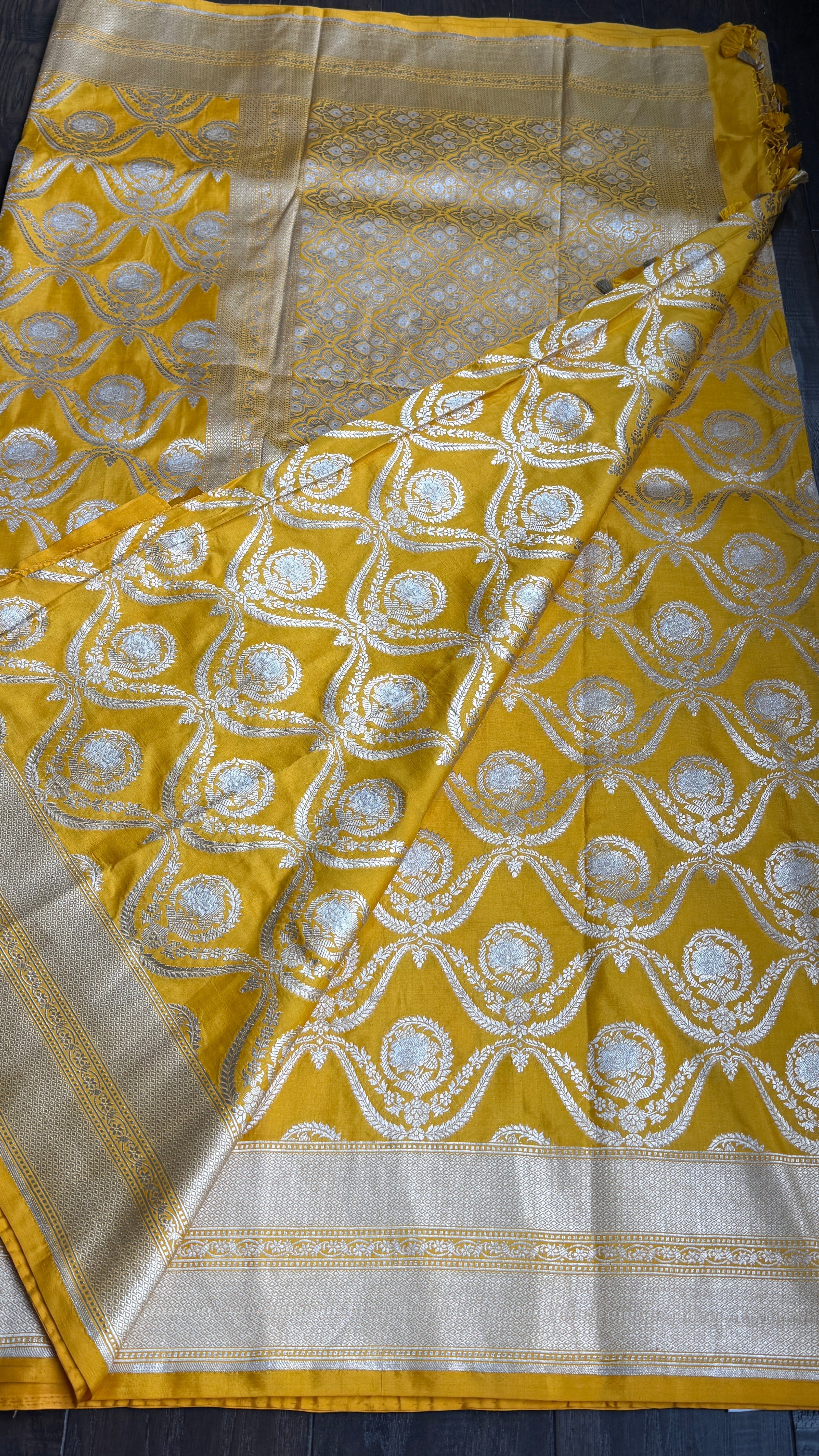 Pure Silk Katan Banarasi- Yellow Zari Woven