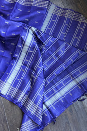 Handwoven Tussar Silk - Purplish Blue Golden Zari