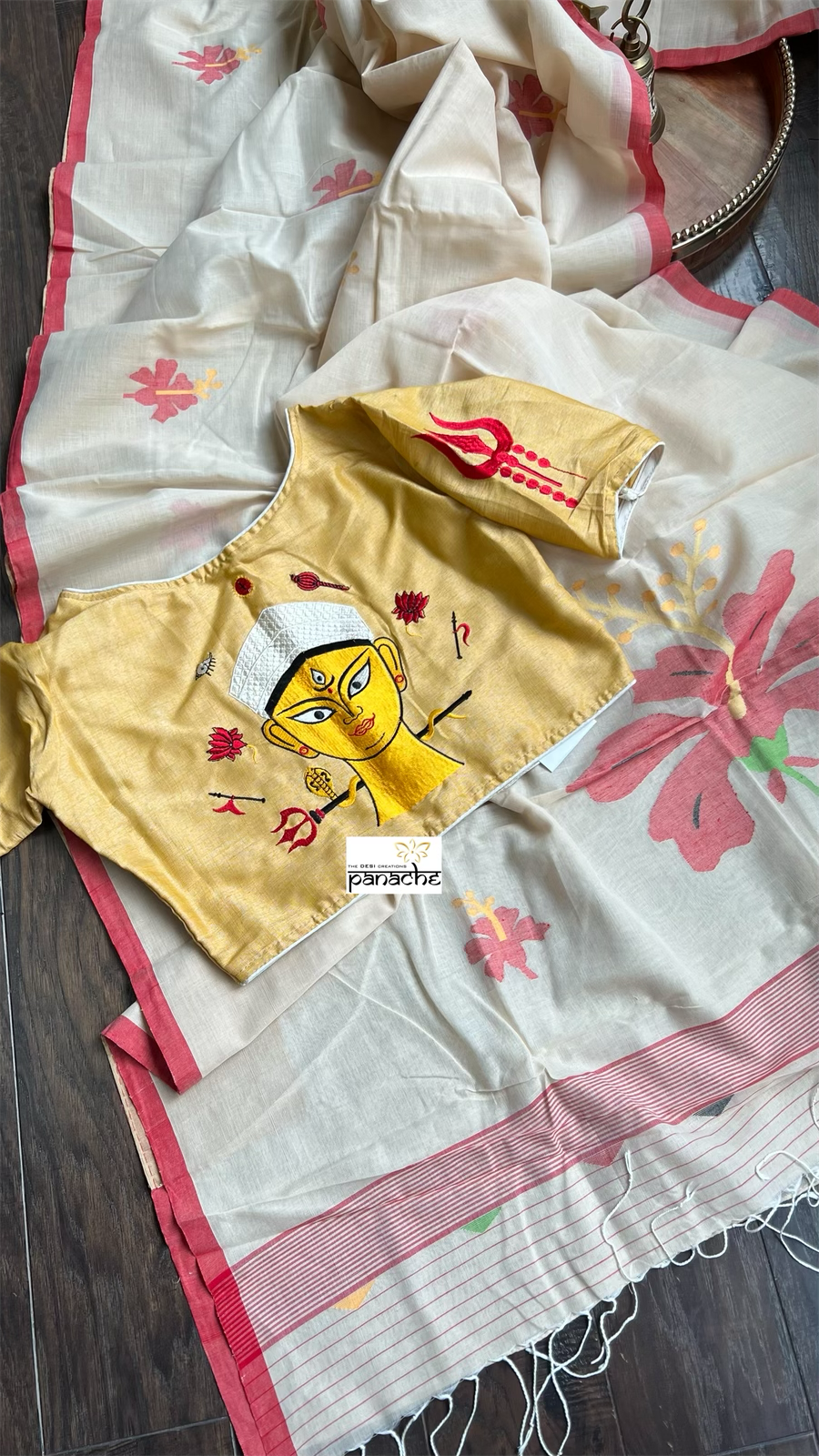 Pure Khadi Cotton - Beige Red Joba Phul