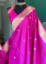 Pure Silk Mashru Banarasi- Magenta Pink