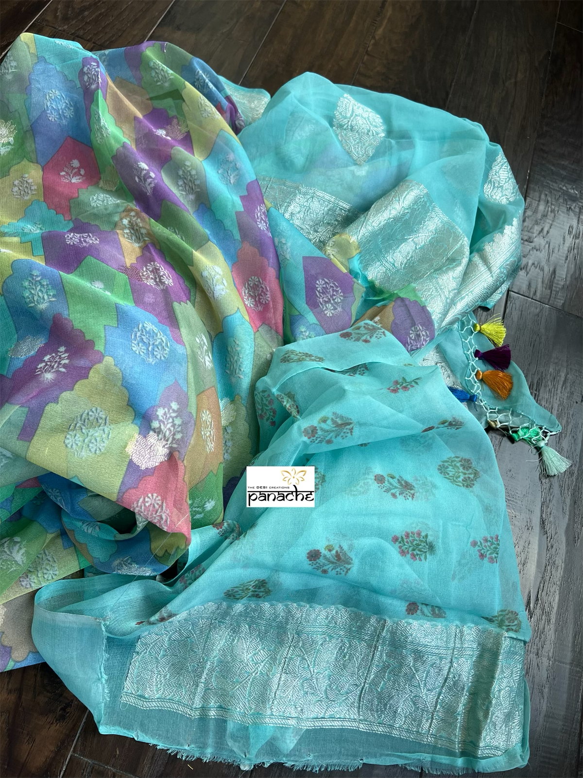 Khaddi Chiffon Banarasi - Sea Green Bandhej Printed