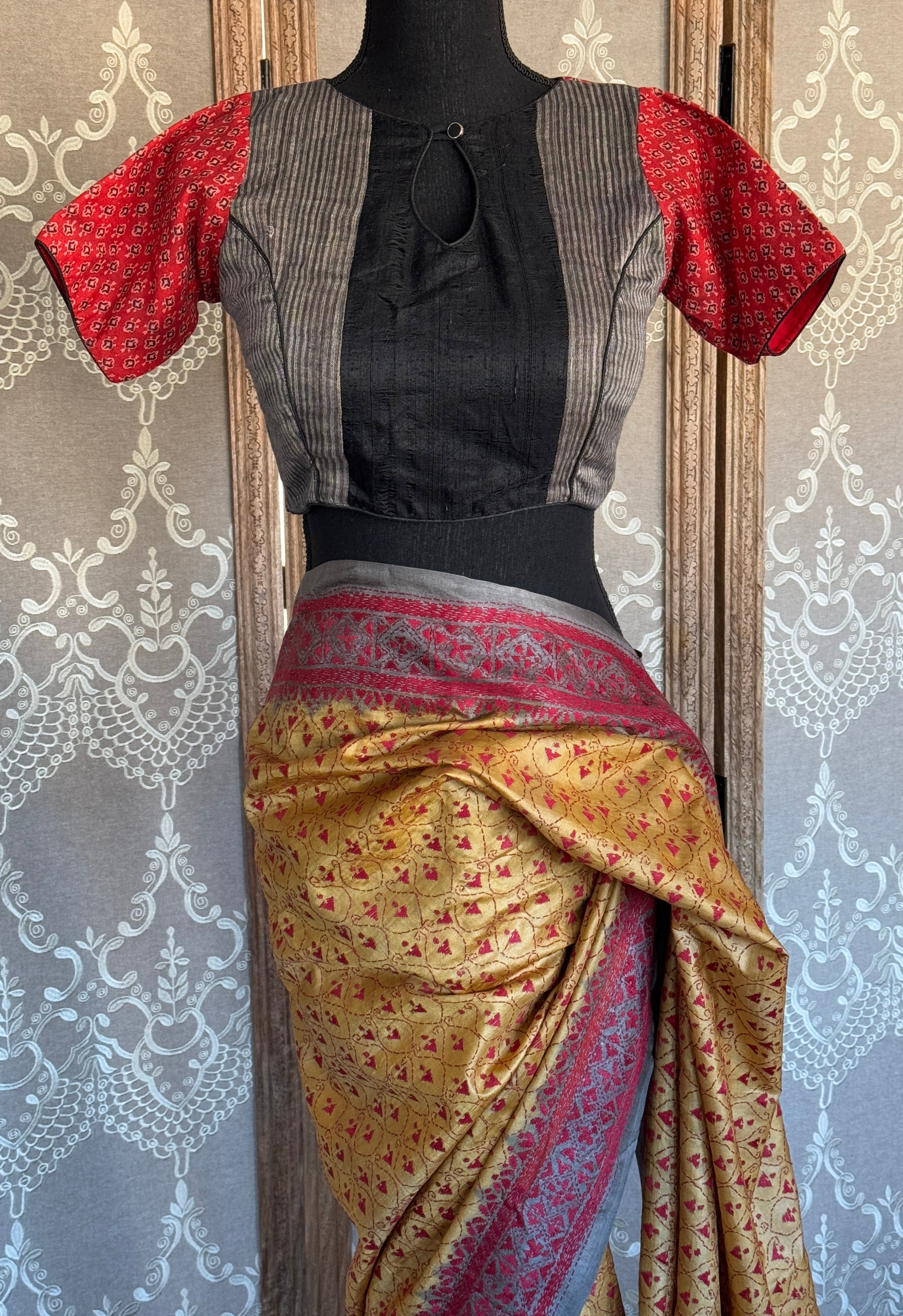 Designer Blouse - Black Red Grey