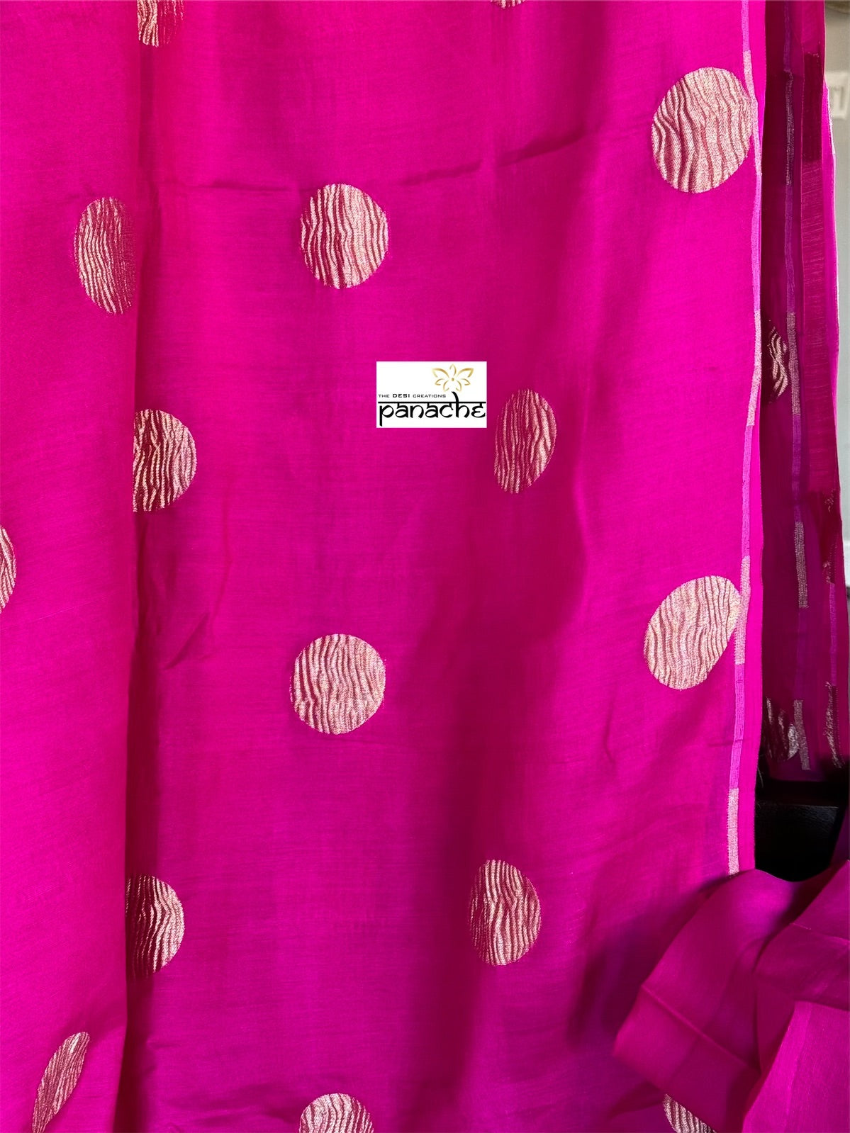 Muga Chiffon Banarasi - Hot Pink color Woven