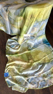 Designer Satin Silk - Green Marble Print