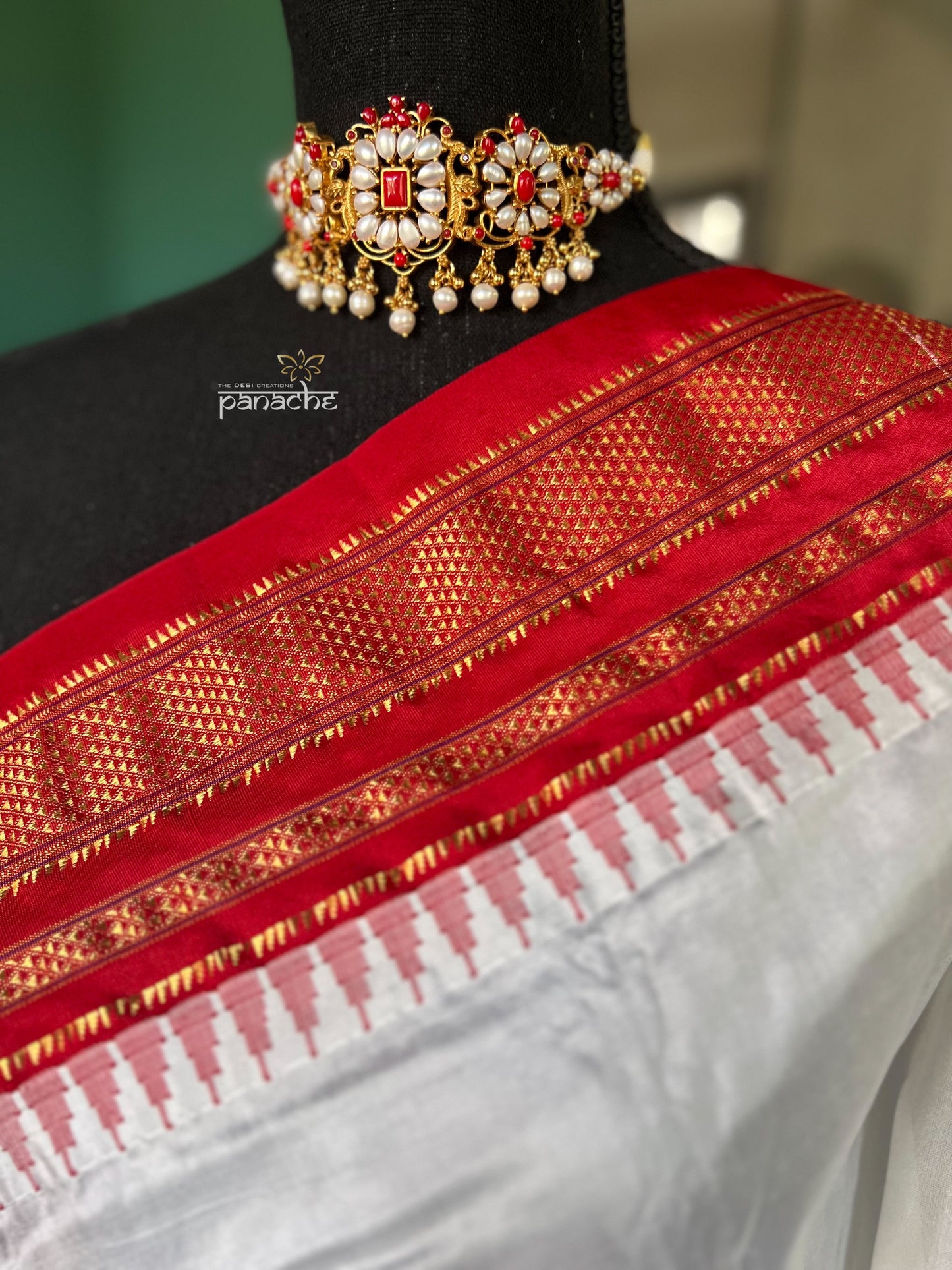Irkal Silk - White Red Golden