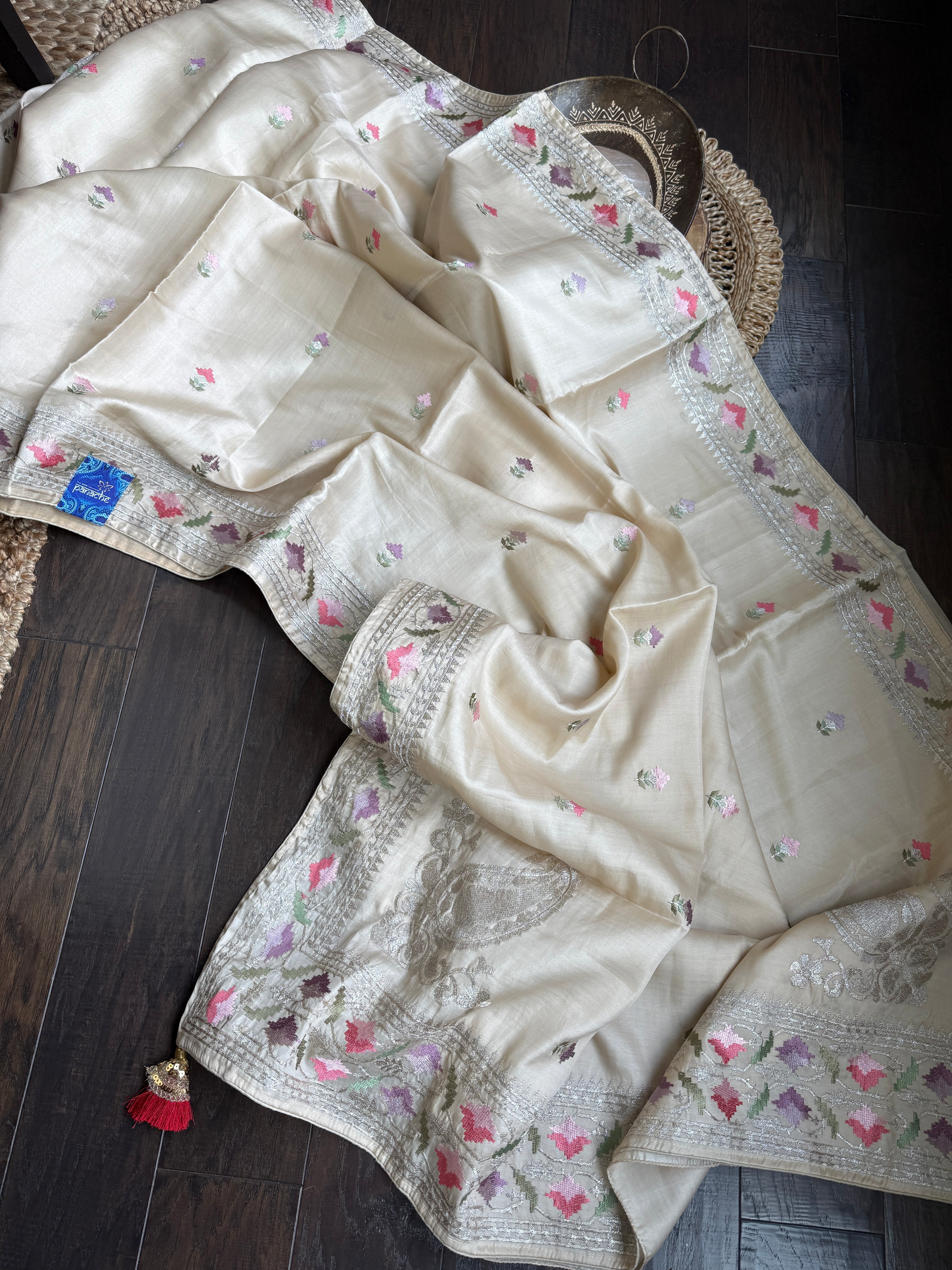 Designer Soft Silk Paithani - Beige Embroidered