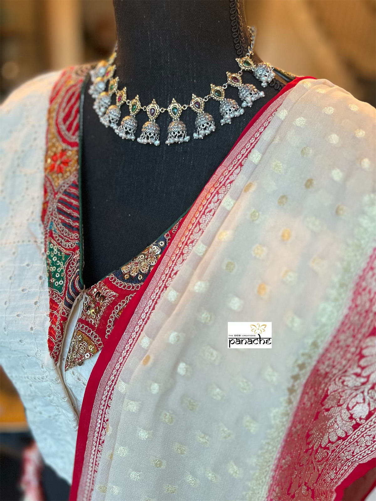 Khaddi Georgette Banarasi - Beige Red