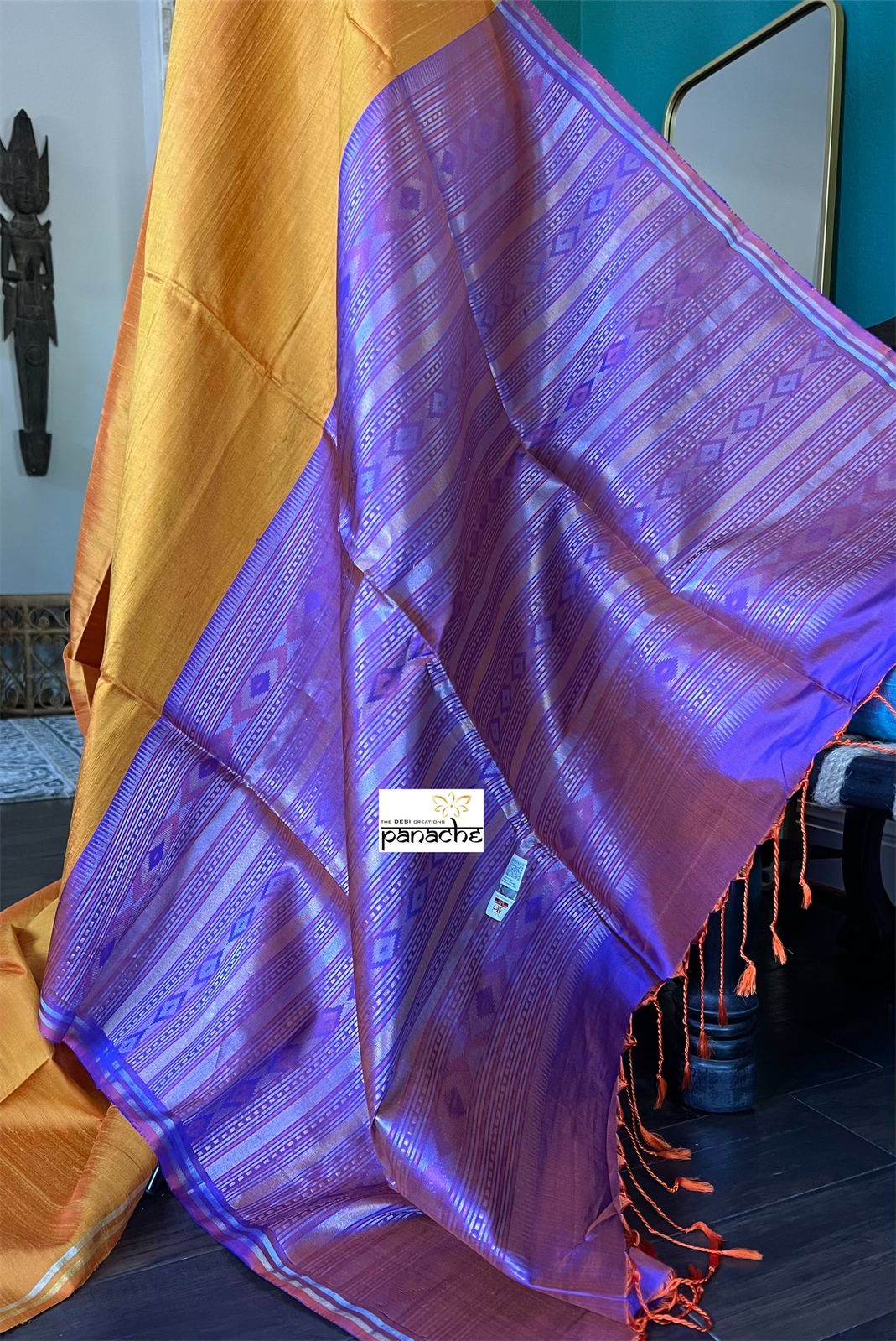 Pure Raw Silk Sambalpuri ikat - Yellow Purple