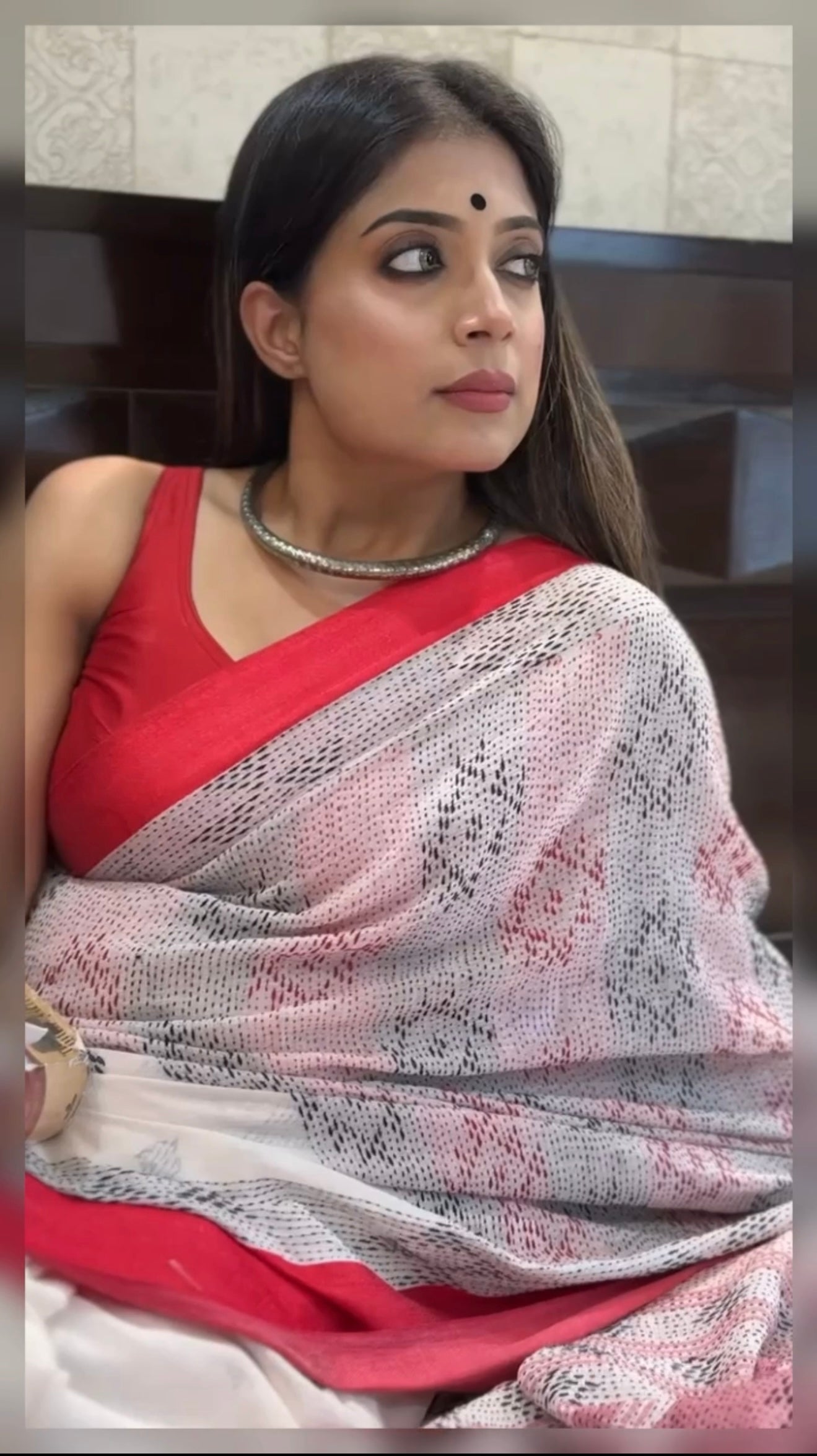 Pure Khadi Cotton Hand Kantha - White Red