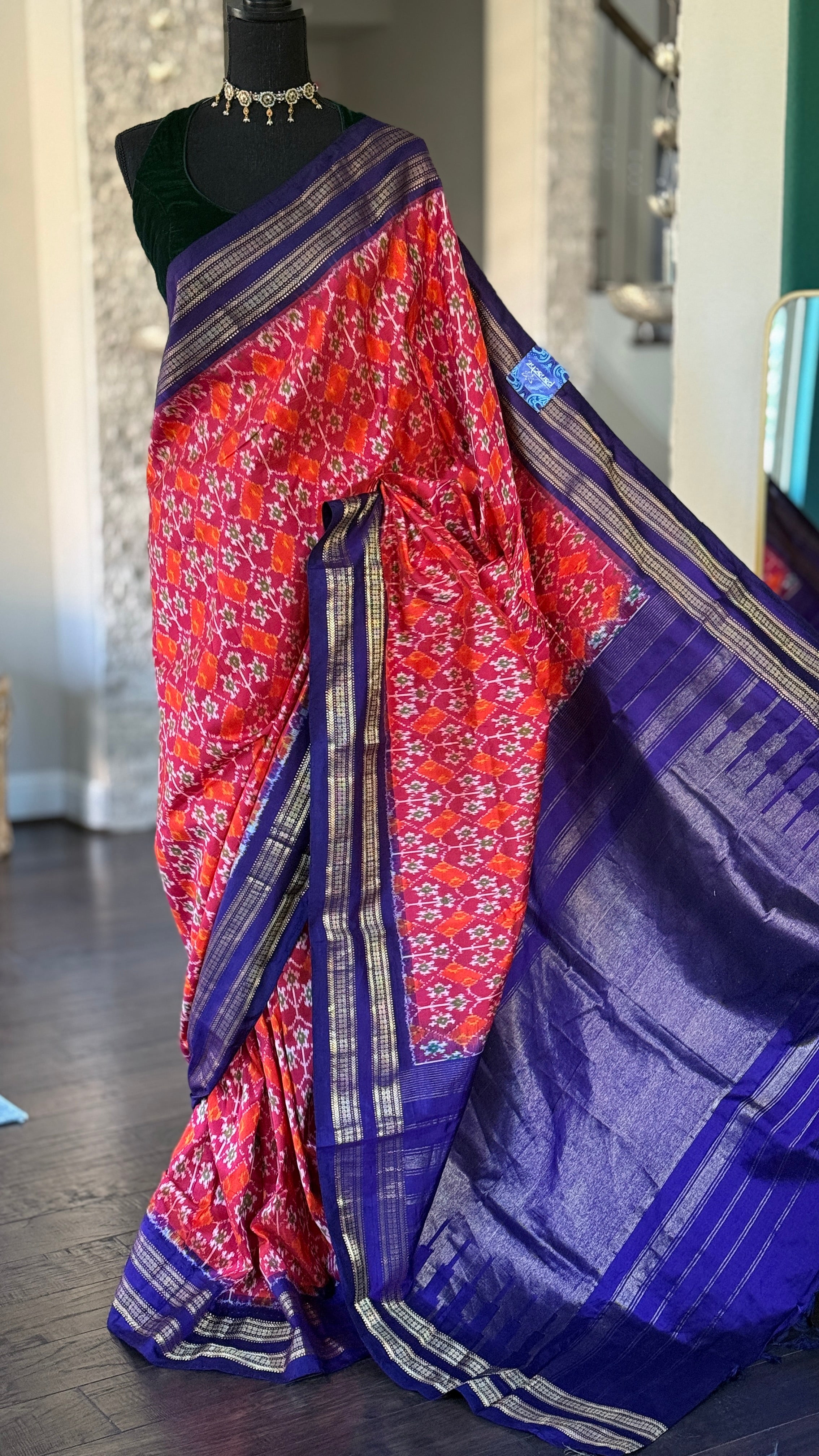 Pure Silk Ikat - Orange Purple Pochampally