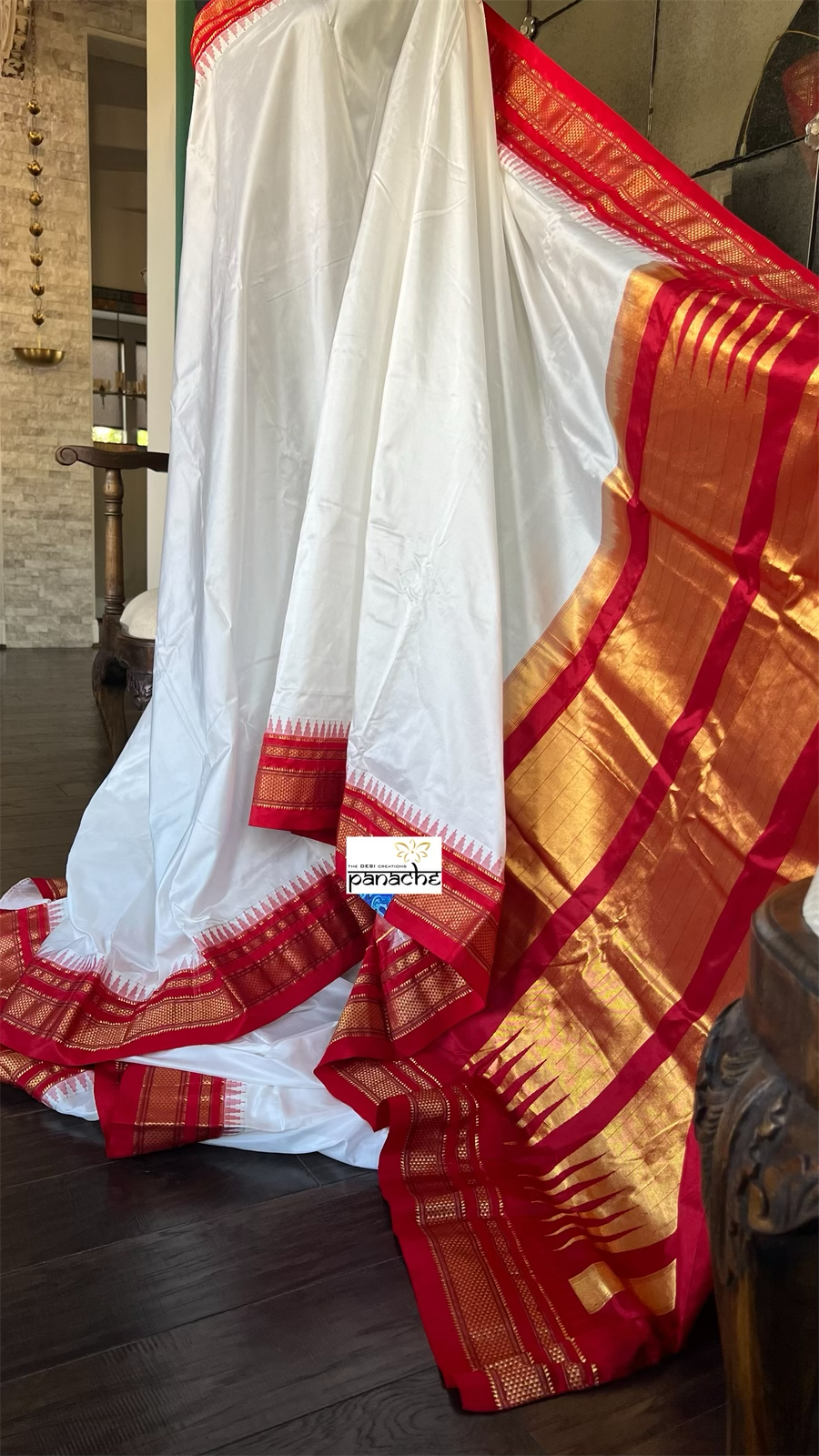 Irkal Silk - White Red Golden