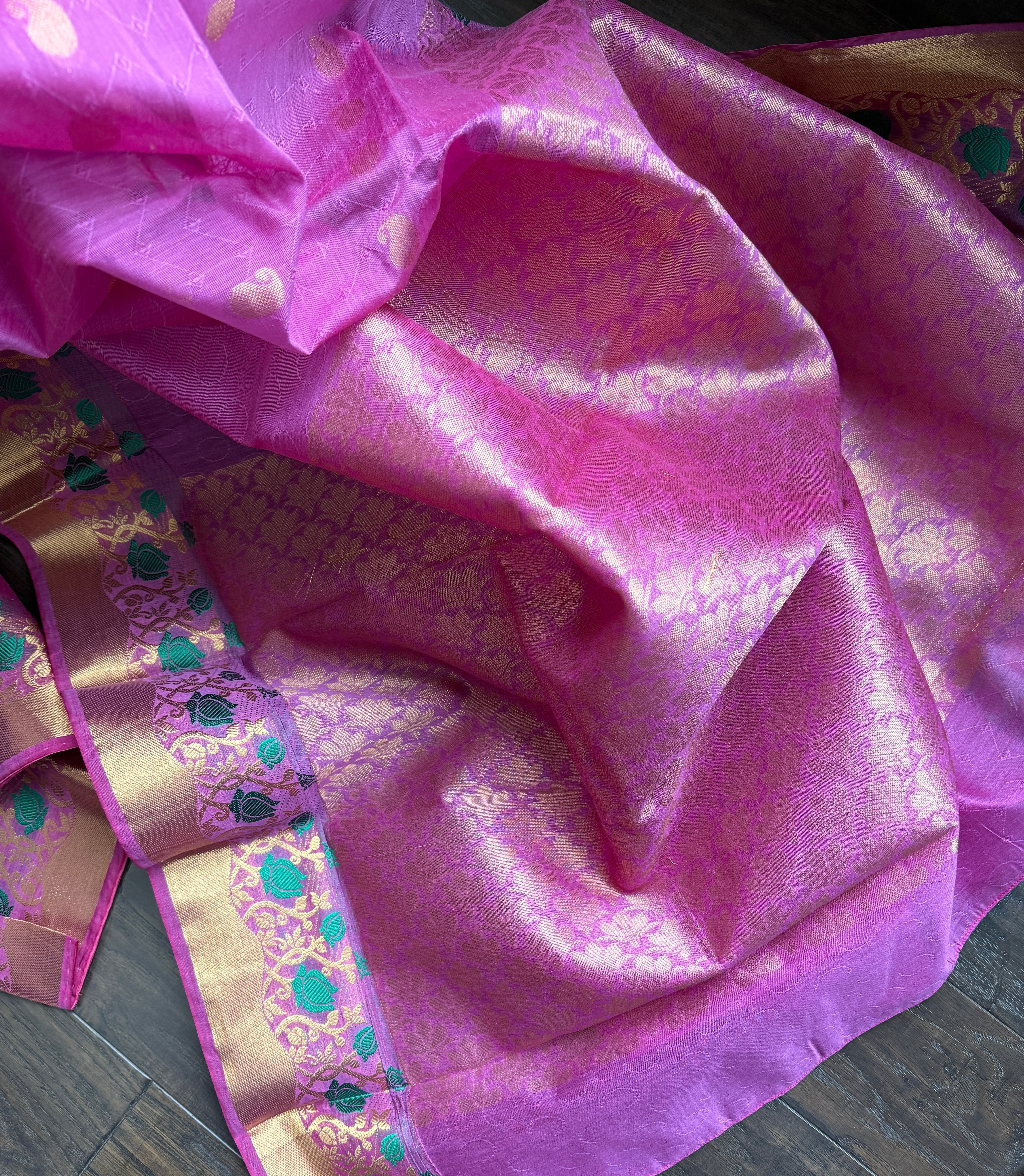Cotton Silk Kanjivaram - Pink Green