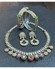 Silver 925 Necklace- Dual Tone Multi Color Stone