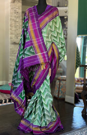 Pure Silk Ikat -  Green Purple Pochampally