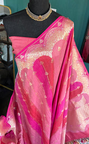 Khaddi Tussar Banarasi -  Pink Peach Rangkat