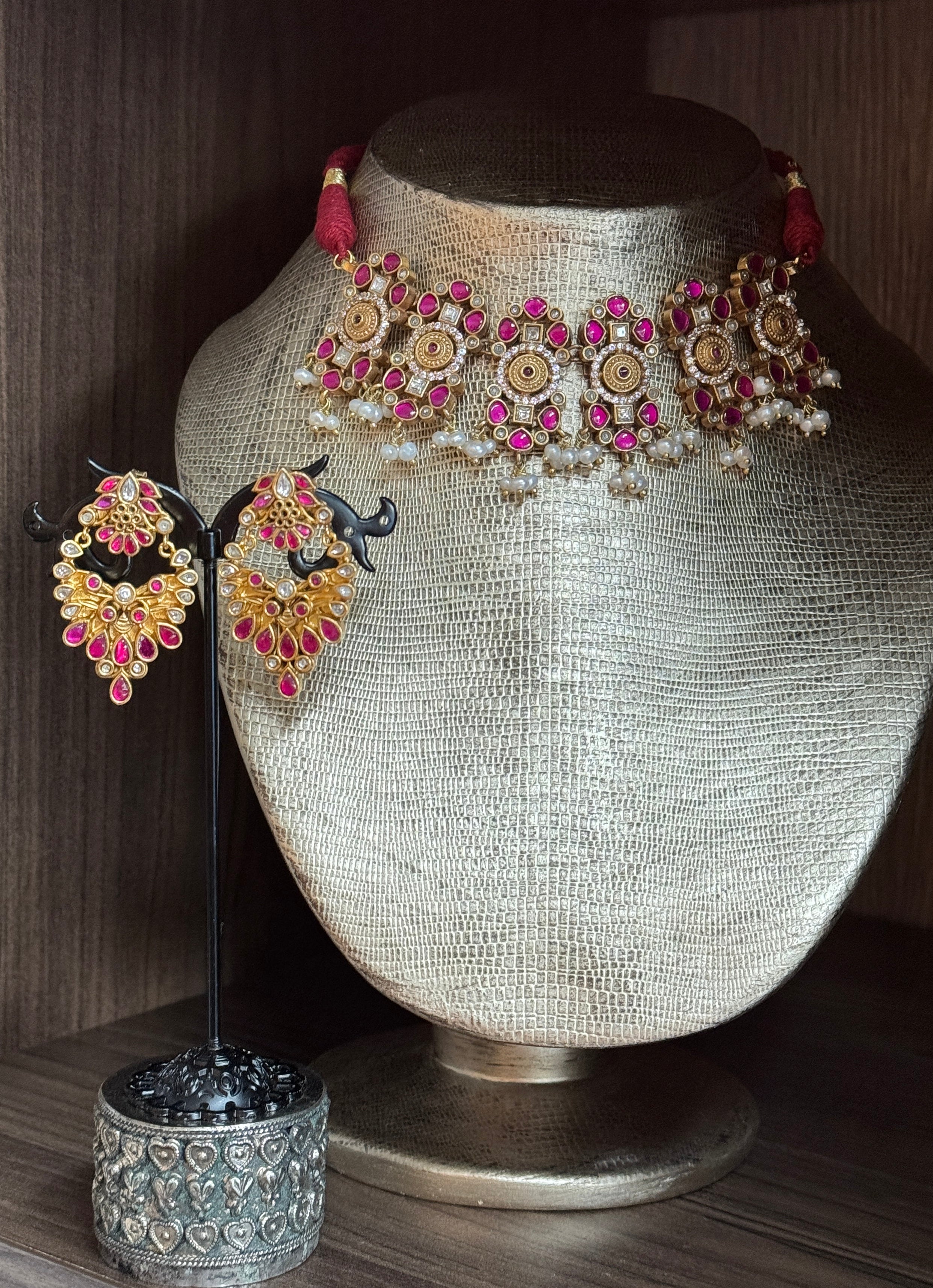 Silver 925 Choker Set - Kundan Stone