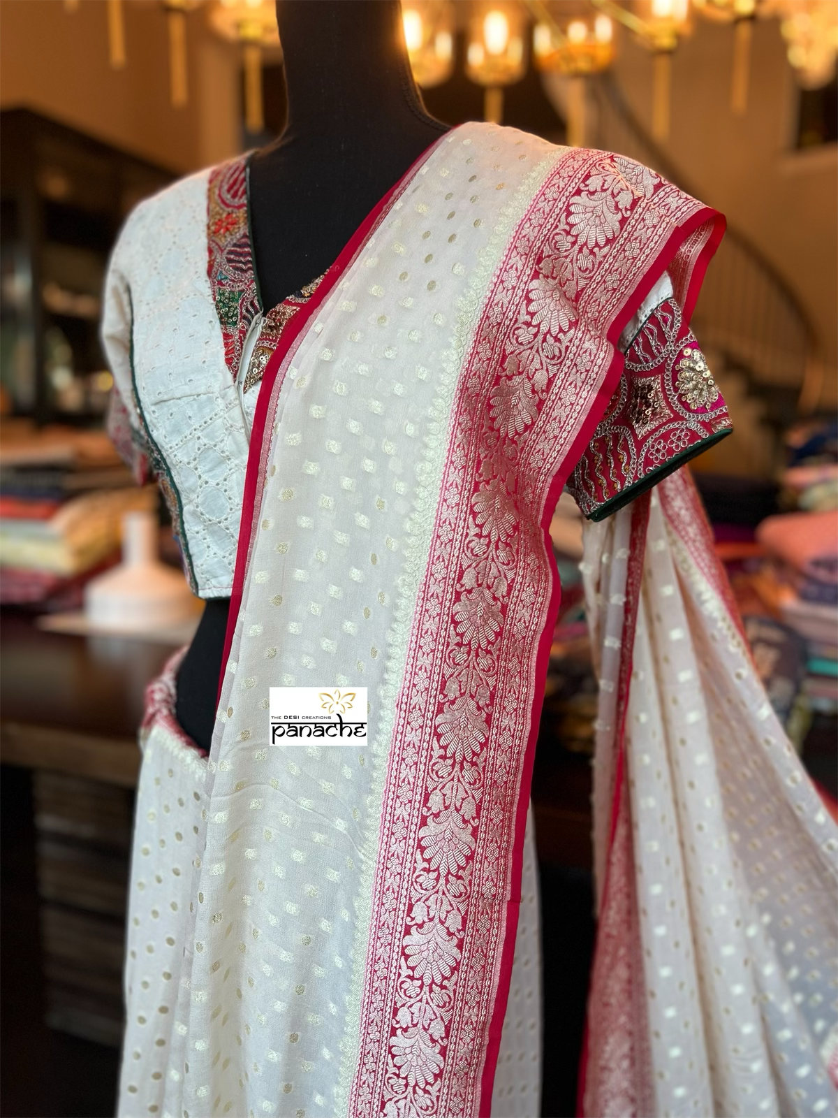 Khaddi Georgette Banarasi - Beige Red