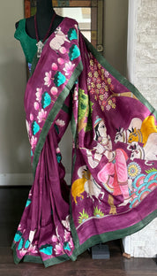 Hand Painted Tussar Silk - Purple Pichwai