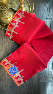 Pure Chanderi Pattu Silk - Red Silver Zari