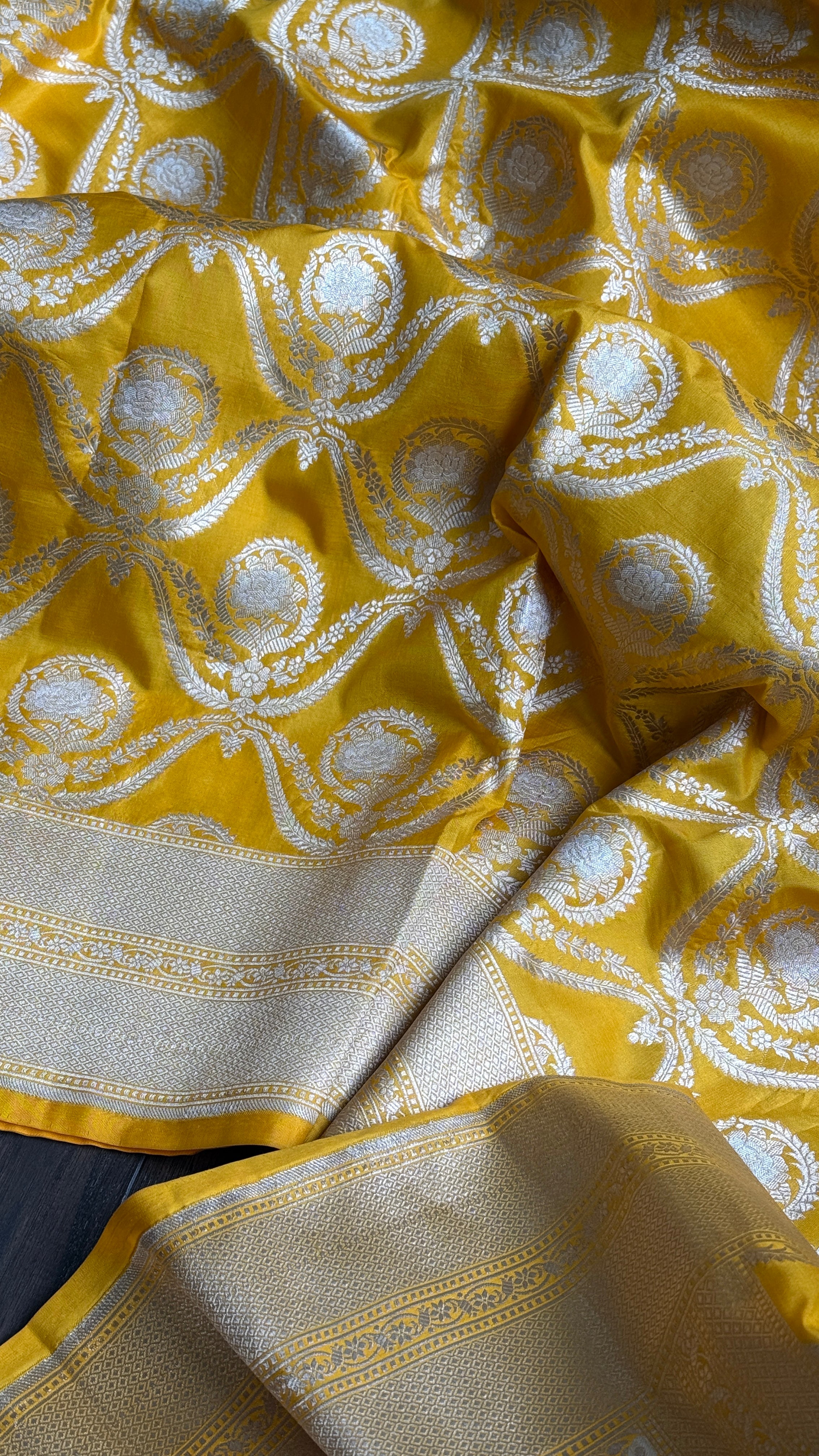 Pure Silk Katan Banarasi- Yellow Zari Woven