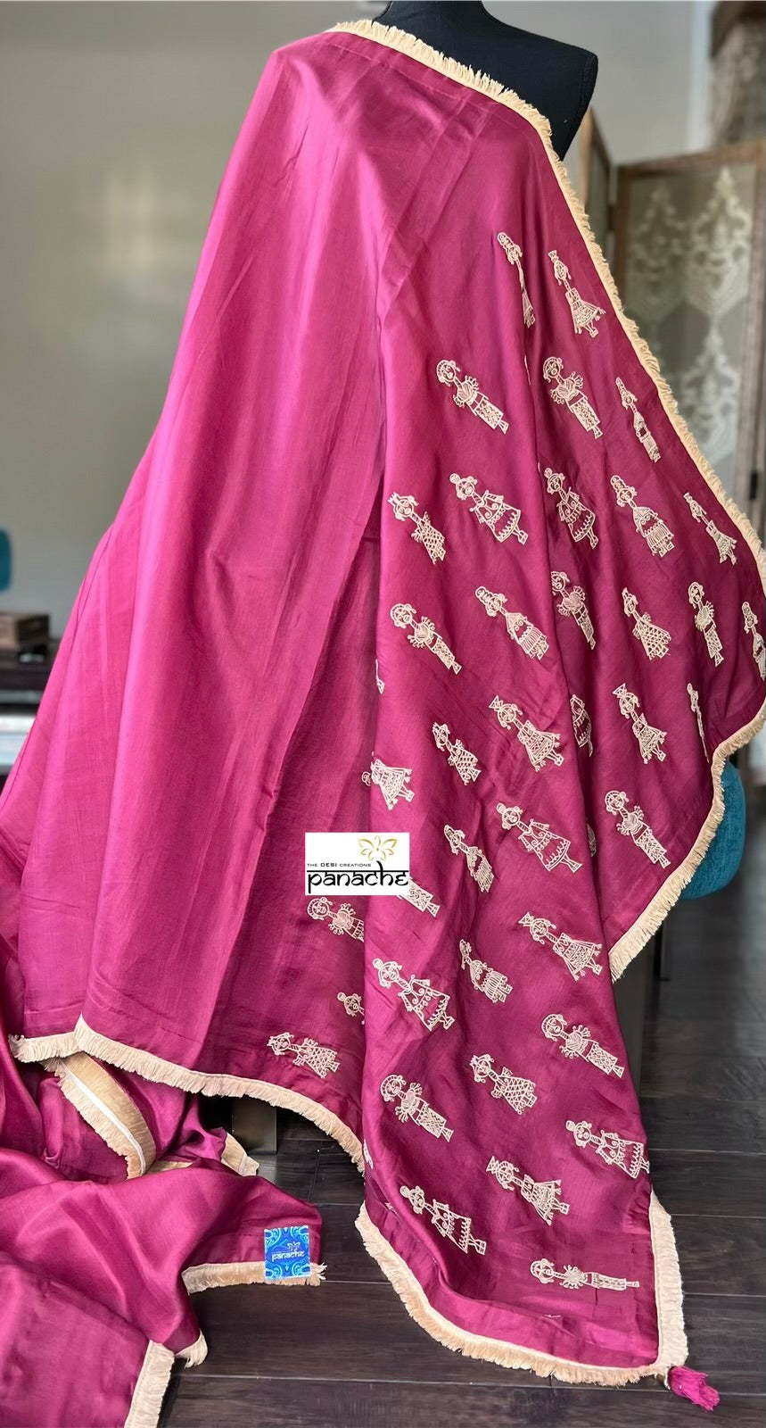 Designer Soft Silk Embroidered - Raspberry Pink Masaba Inspired