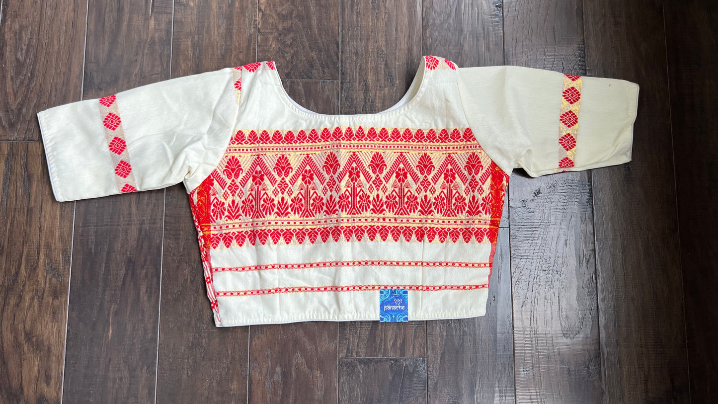 Designer Blouse - Beige Red Woven