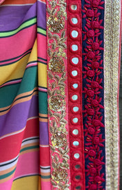 Georgette Designer Inspired Drape - Pink Yellow Purple