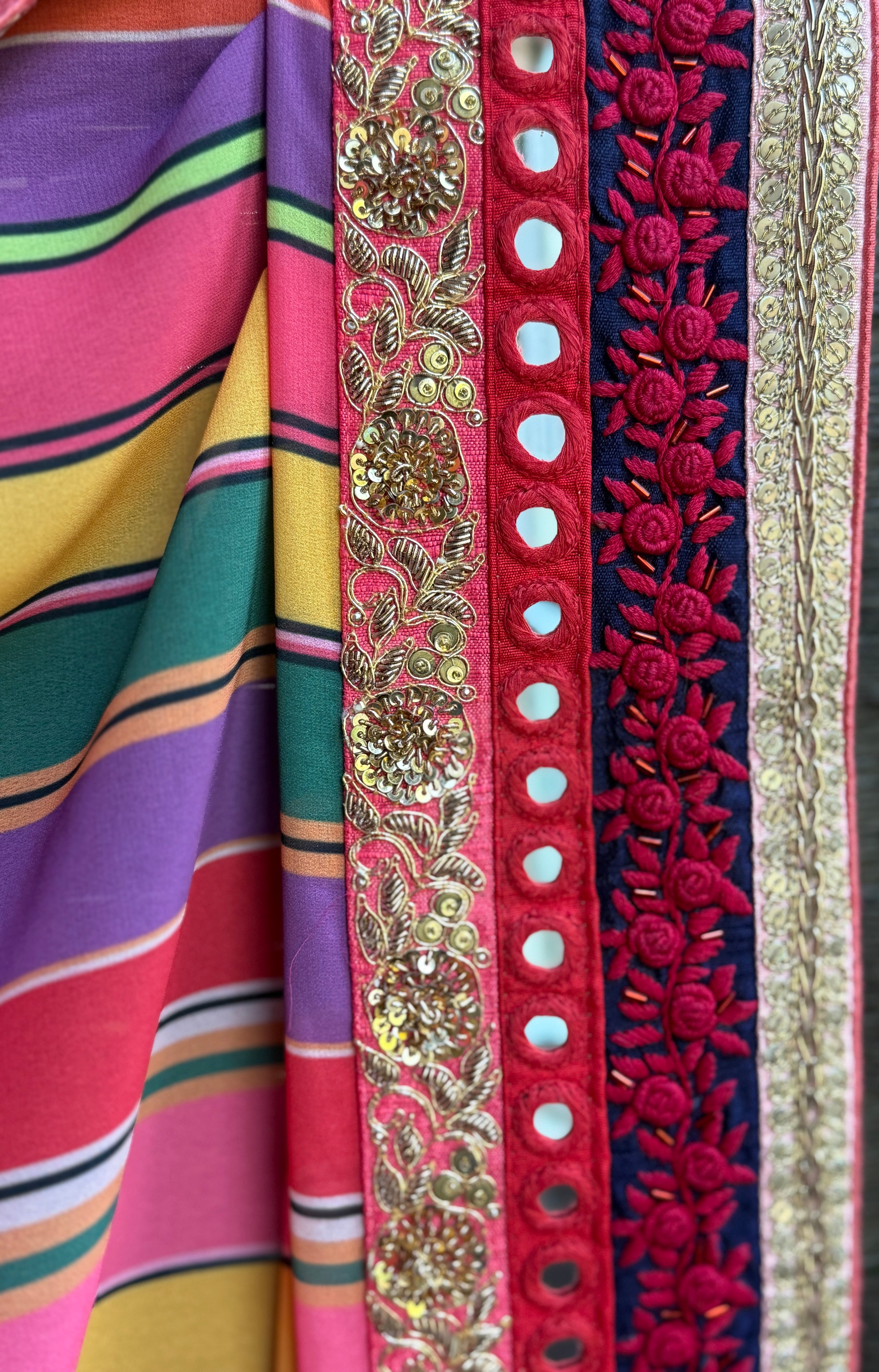 Georgette Designer Inspired Drape - Pink Yellow Purple