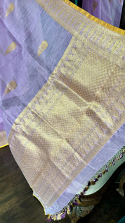 Linen Silk Banarasi - Lavender Yellow
