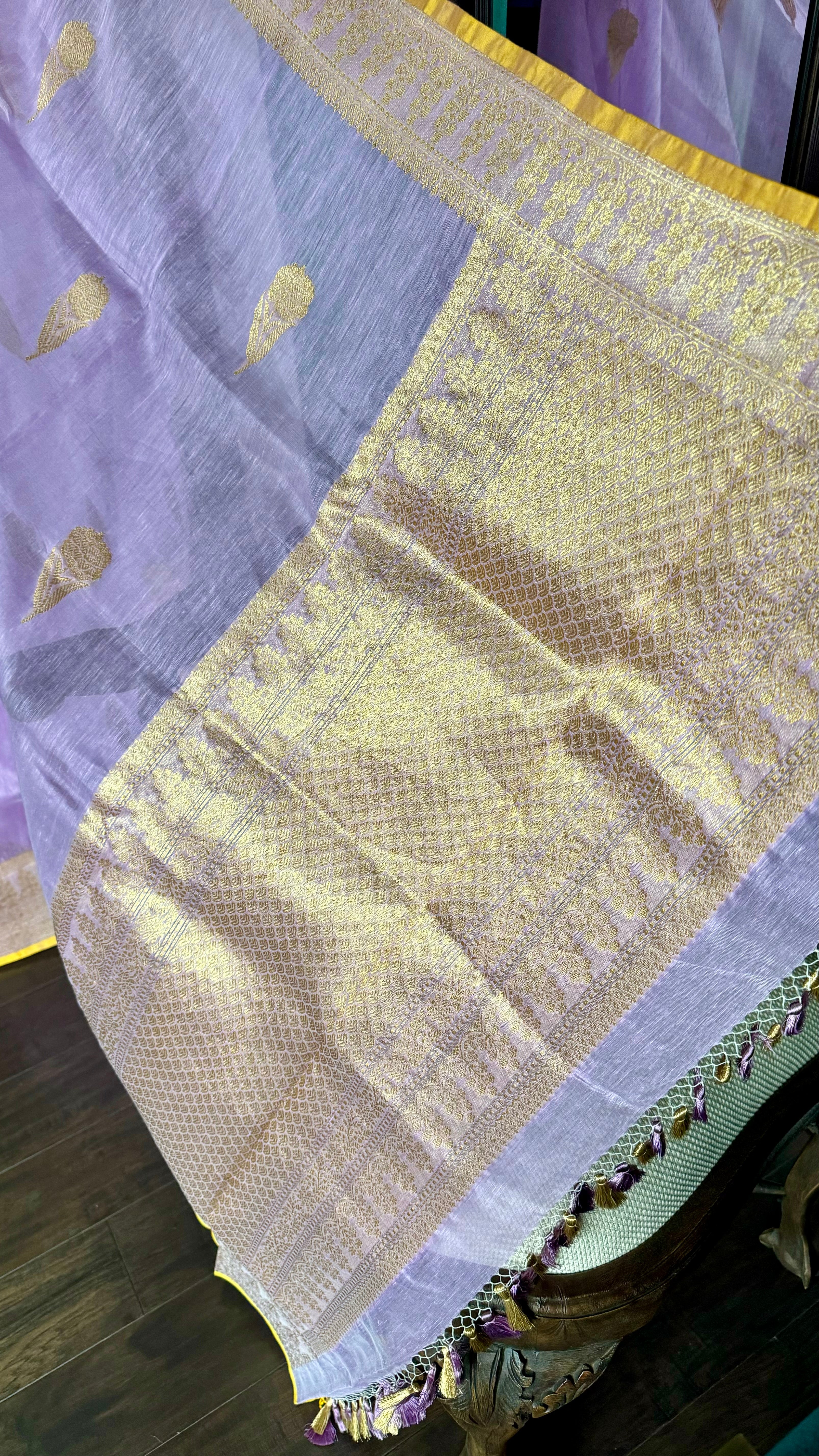Linen Silk Banarasi - Lavender Yellow