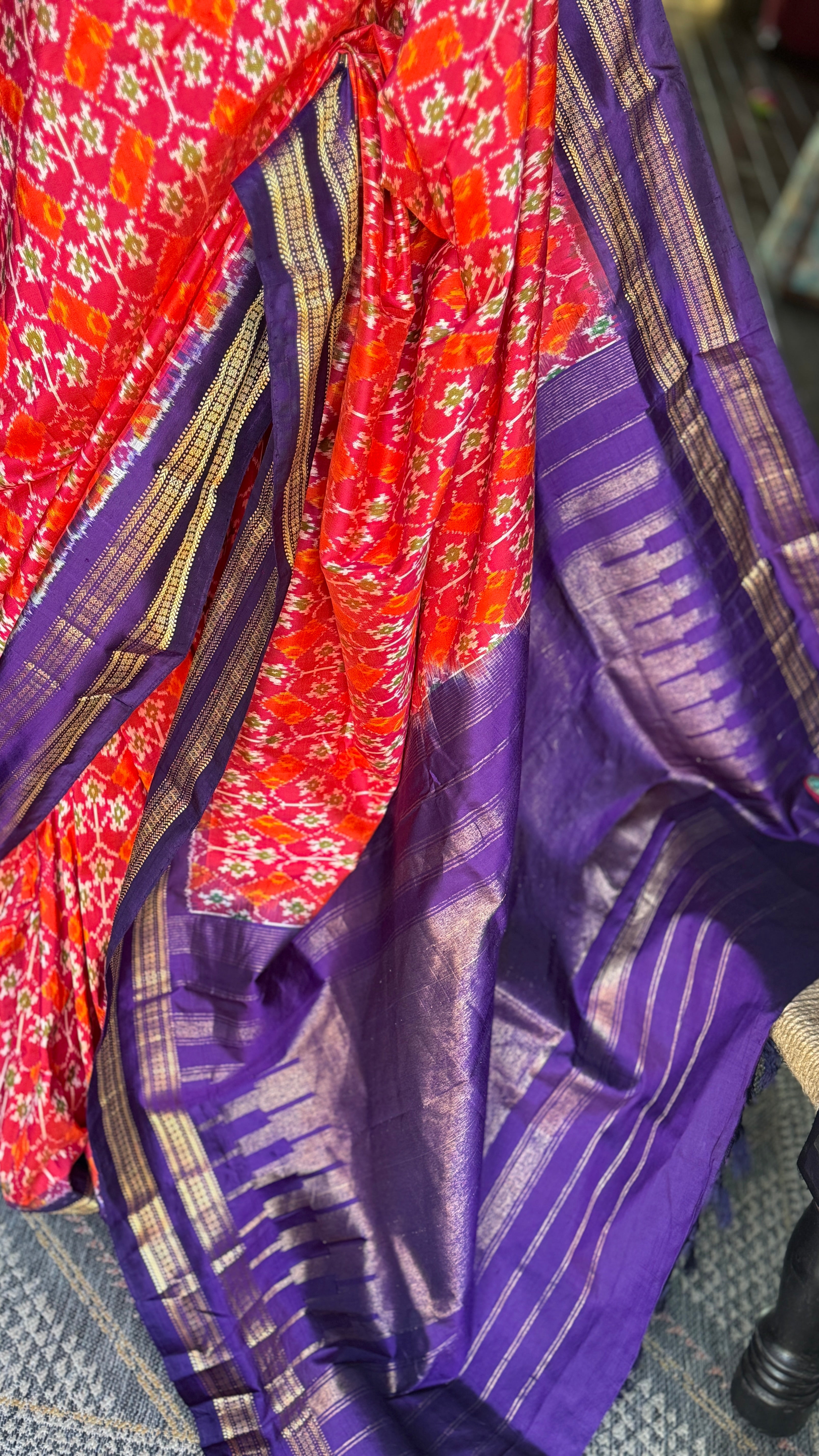 Pure Silk Ikat - Orange Purple Pochampally