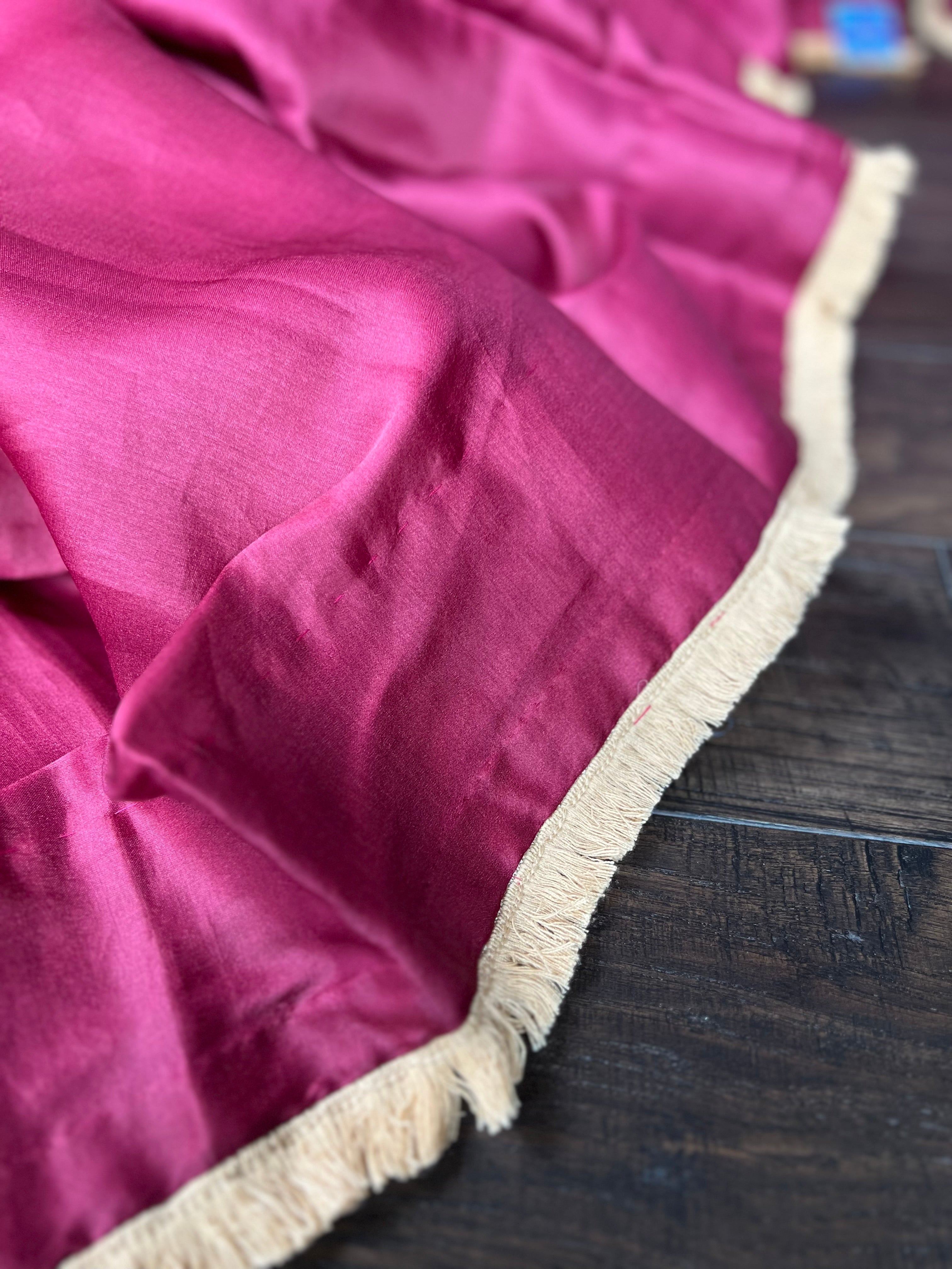 Designer Soft Silk Embroidered - Raspberry Pink Masaba Inspired