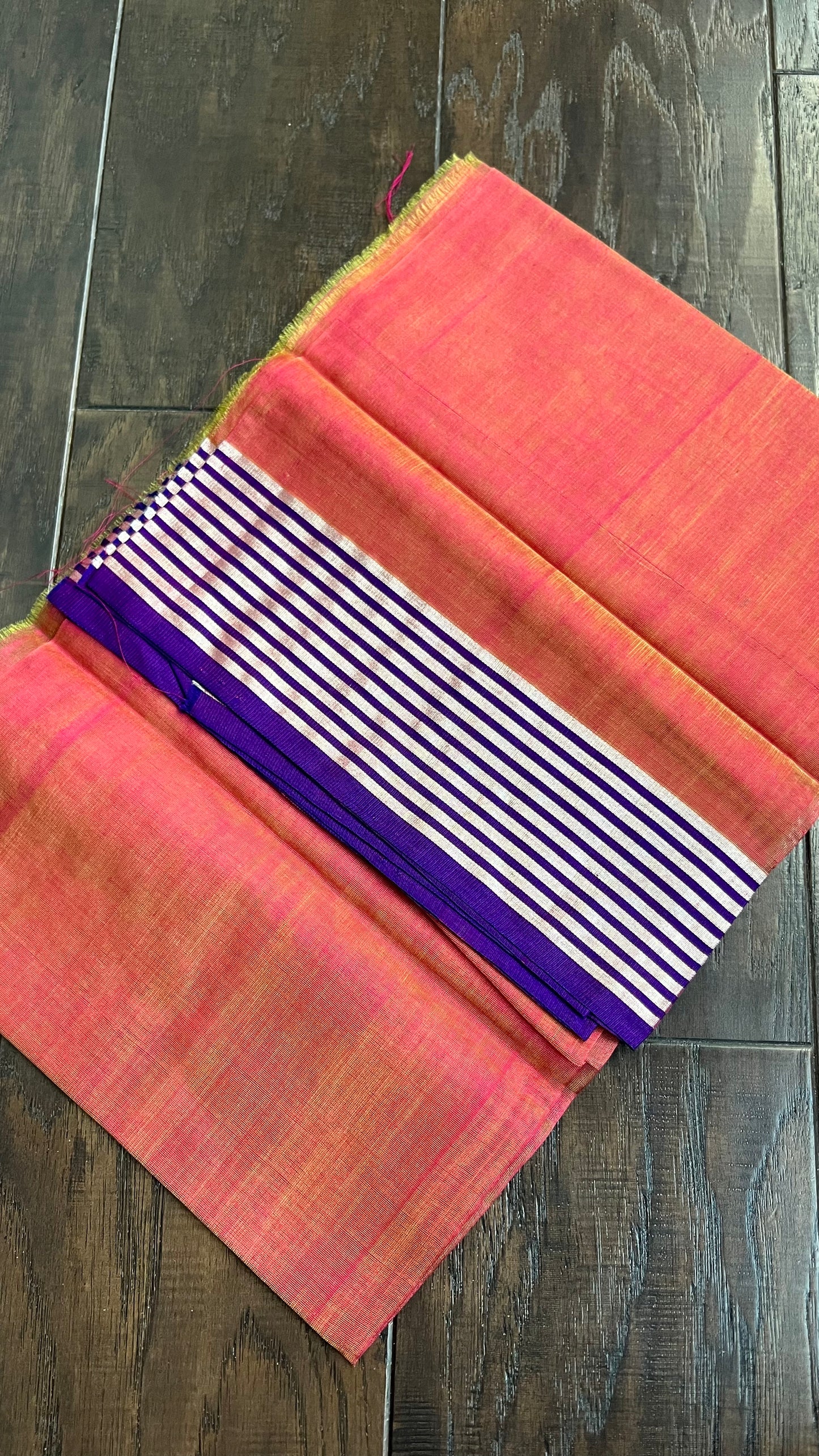 Chanderi Silk Cotton - Orange Pink Woven