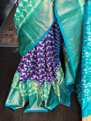 Pure Silk Ikat - Purple Sea Green Pochampally
