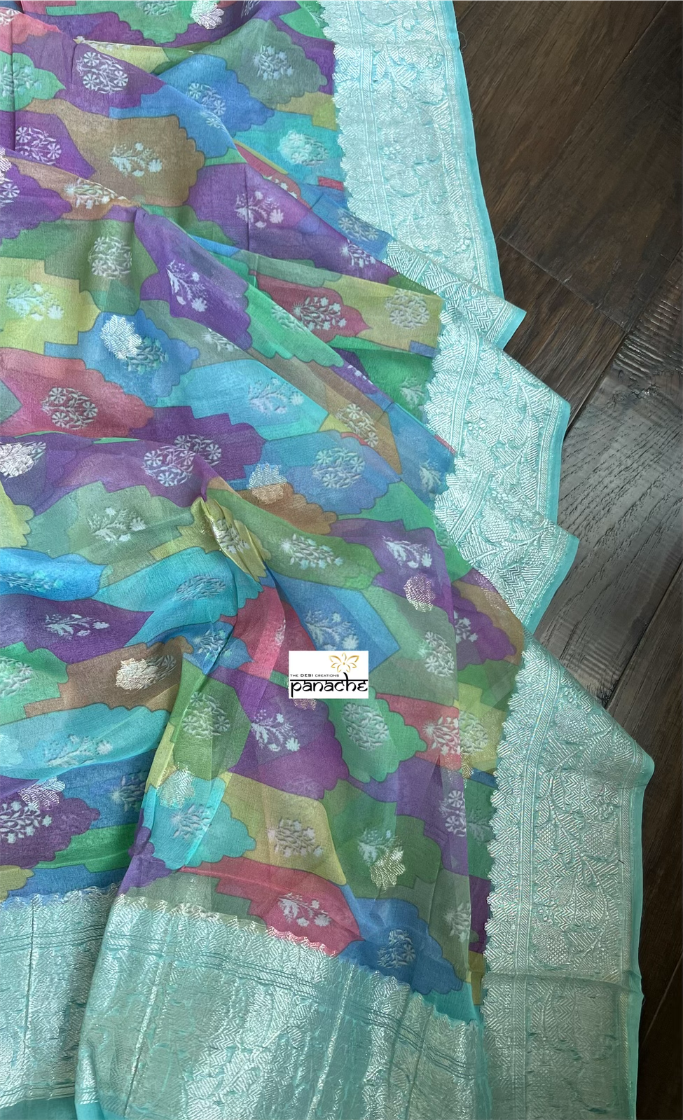Khaddi Chiffon Banarasi - Sea Green Bandhej Printed