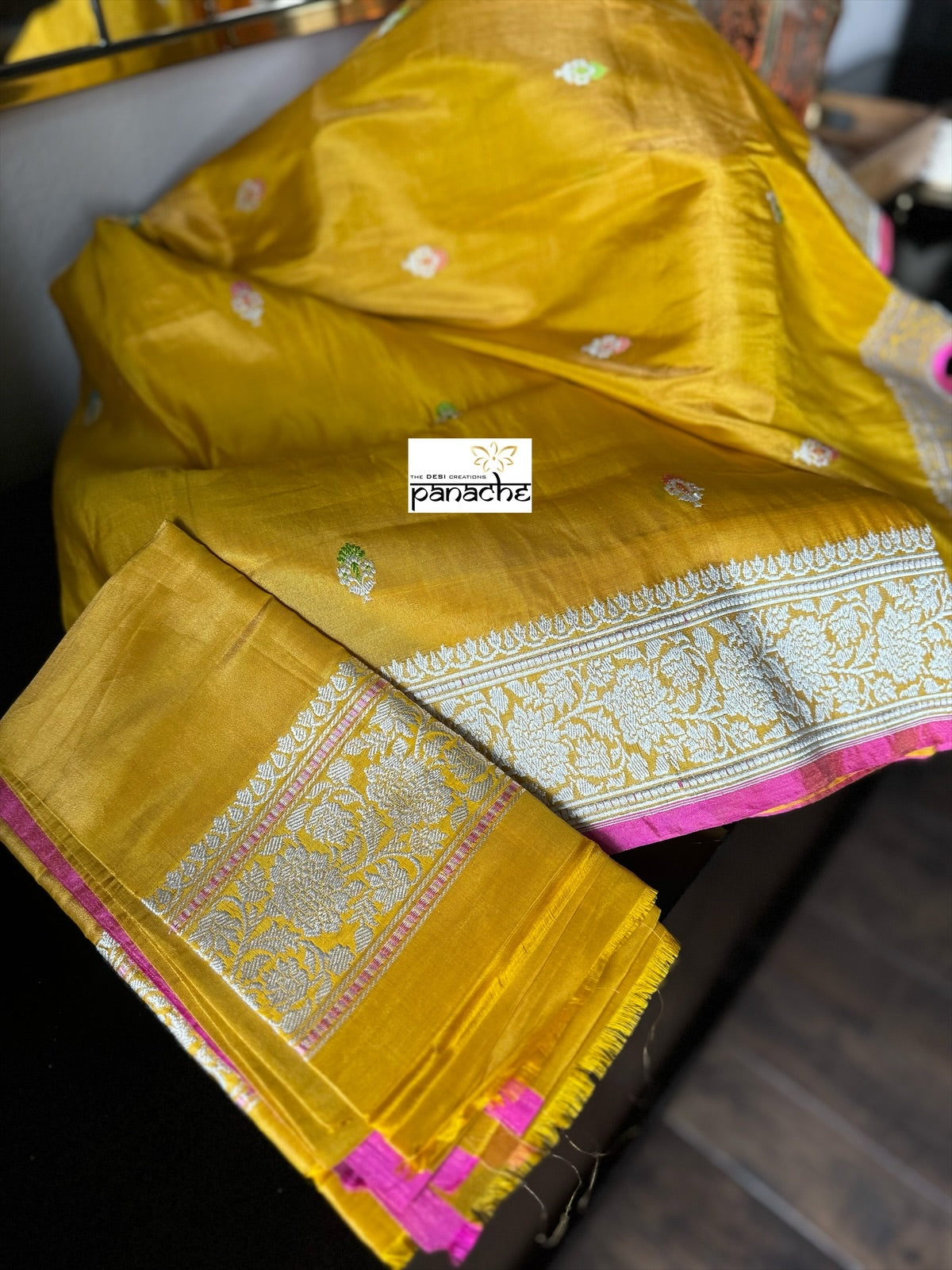 Pure Tissue Katan Silk Banarasi - Yellow Pink Woven