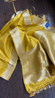 Pure Katan Silk Kadhua Banarasi - Lemon Ochre Yellow