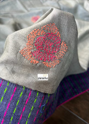Designer Tussar Silk Embroidered - Grey Purple Green Masaba Inspired