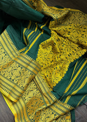 Pure Khadi Cotton Handloom - Dark Green Yellow