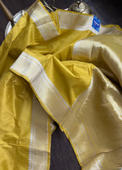 Pure Katan Silk Kadhua Banarasi - Lemon Ochre Yellow