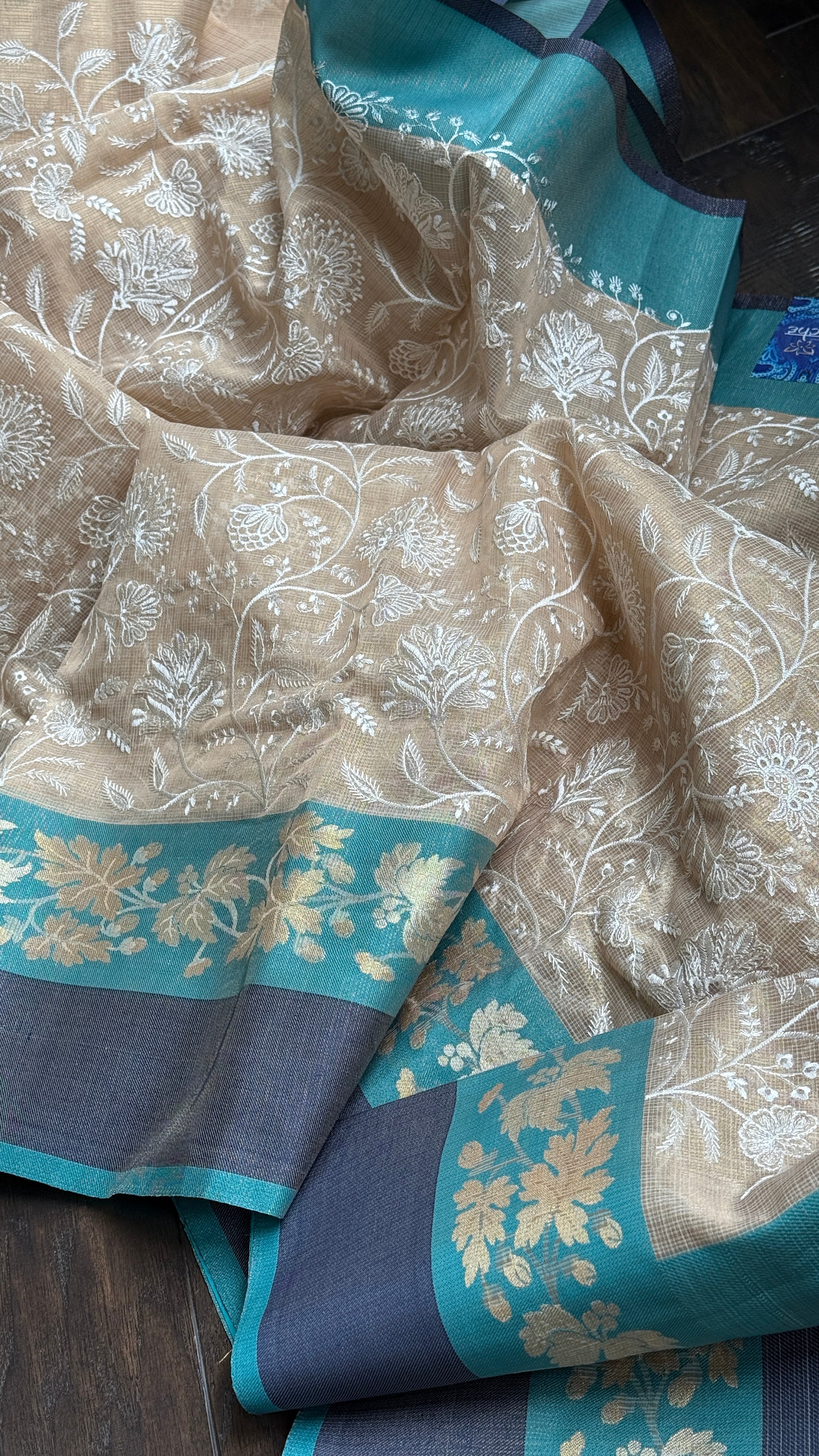 Tissue Kota Silk Embroidered - Golden Beige FIrozi