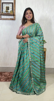 Designer Organza Georgette Leheriya - Sea green