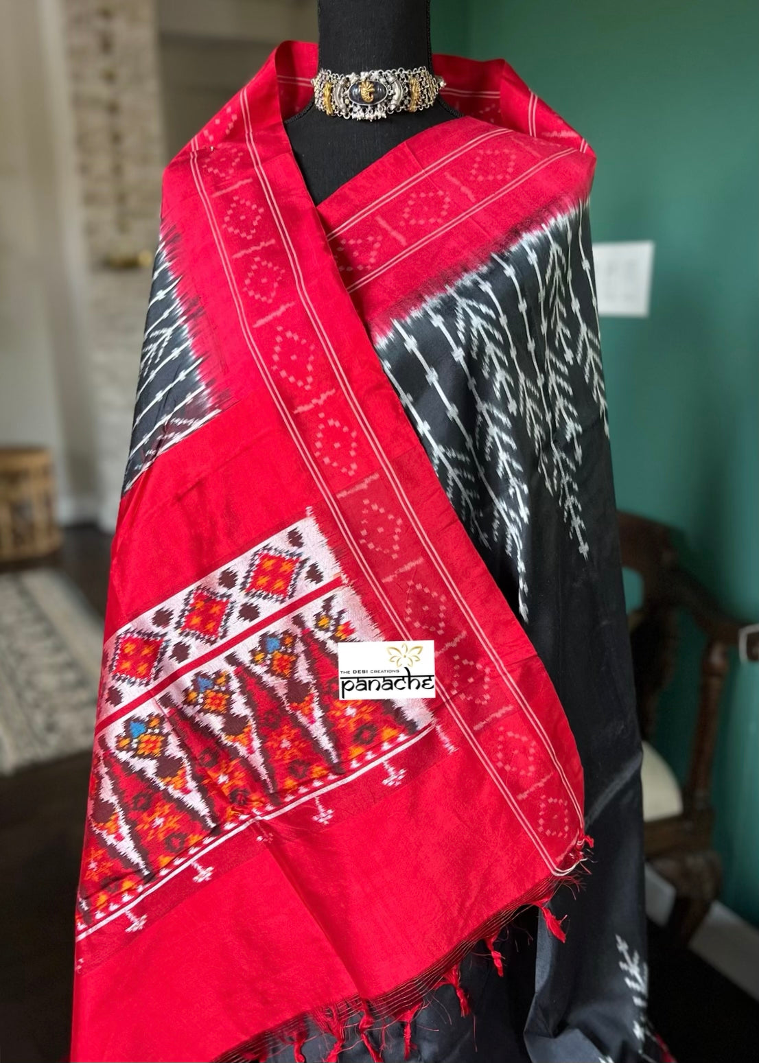 Pure Silk Ikat - Black Red Pochampally