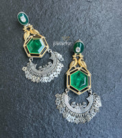 Artisan Earring 925 Silver- Green Kundan Dangler