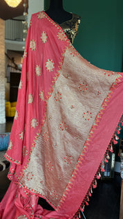 Designer Muga Chiffon Banarasi - Orange Hand Zardozi Embroiderd