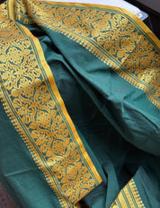 Pure Khadi Cotton Handloom - Dark Green Yellow