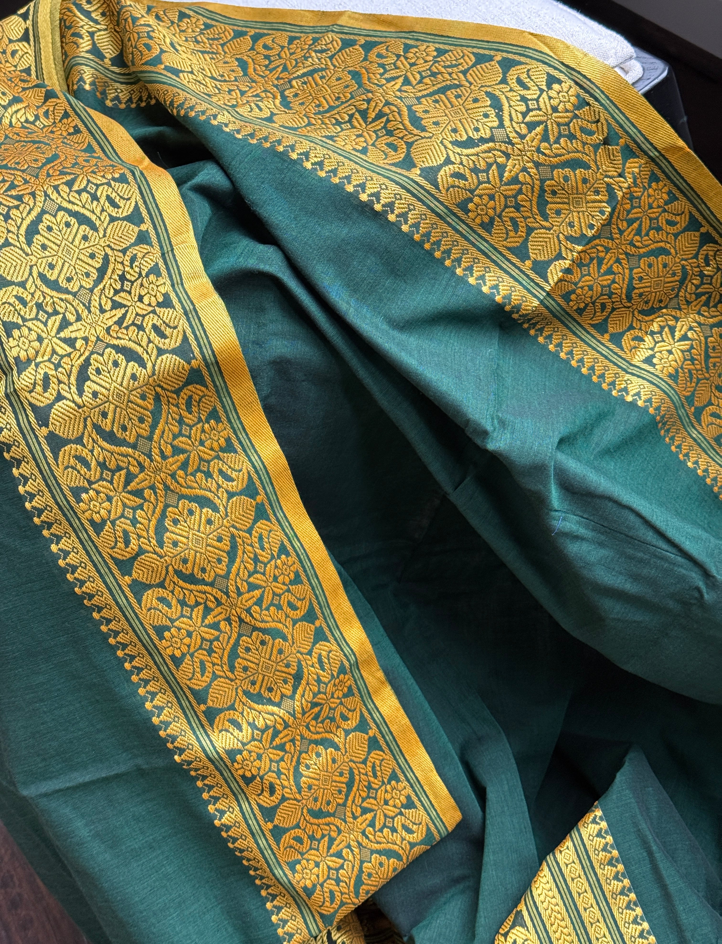 Pure Khadi Cotton Handloom - Dark Green Yellow