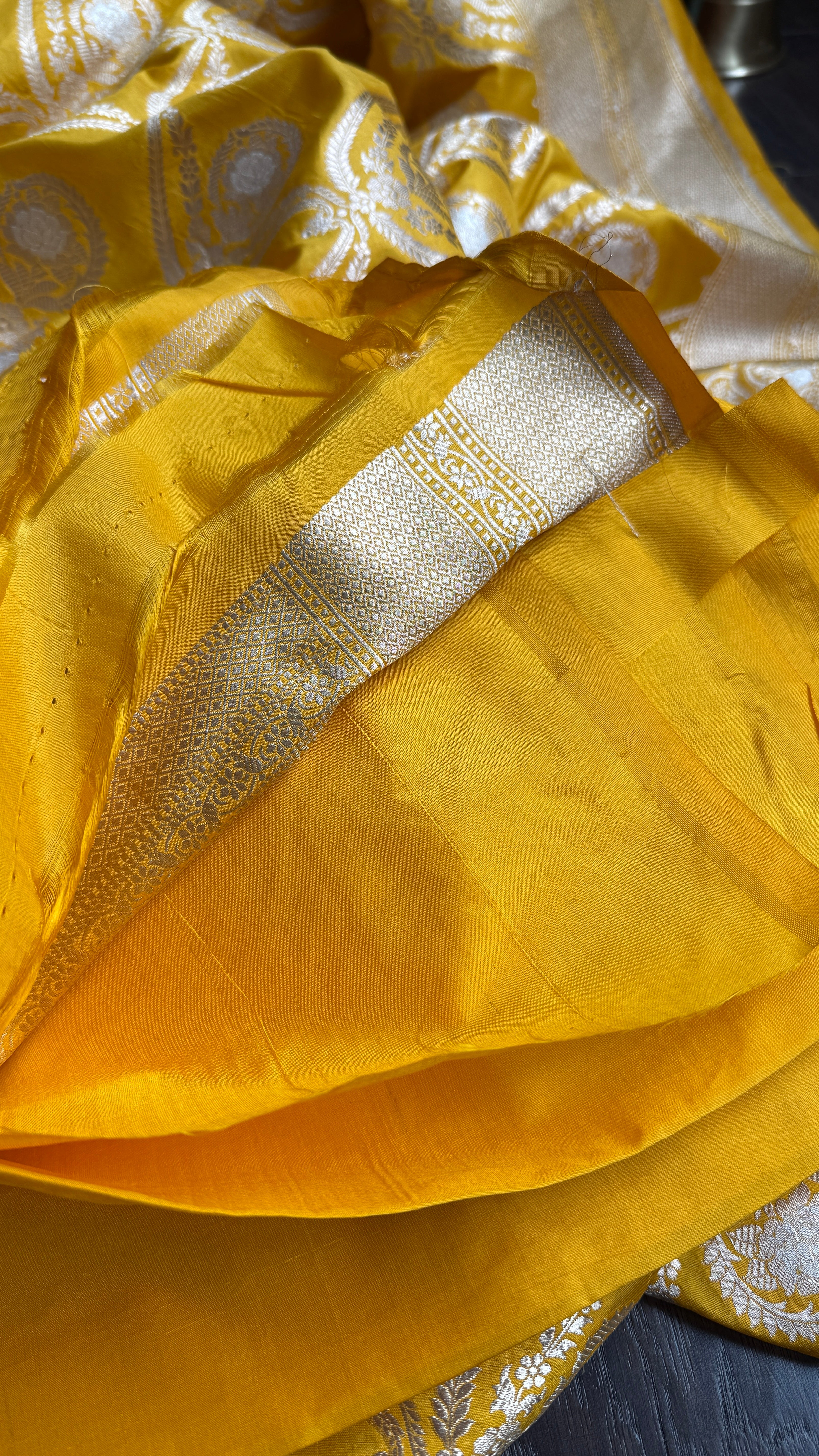 Pure Silk Katan Banarasi- Yellow Zari Woven