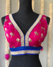 Designer Blouse - Pink Blue Golden Zari