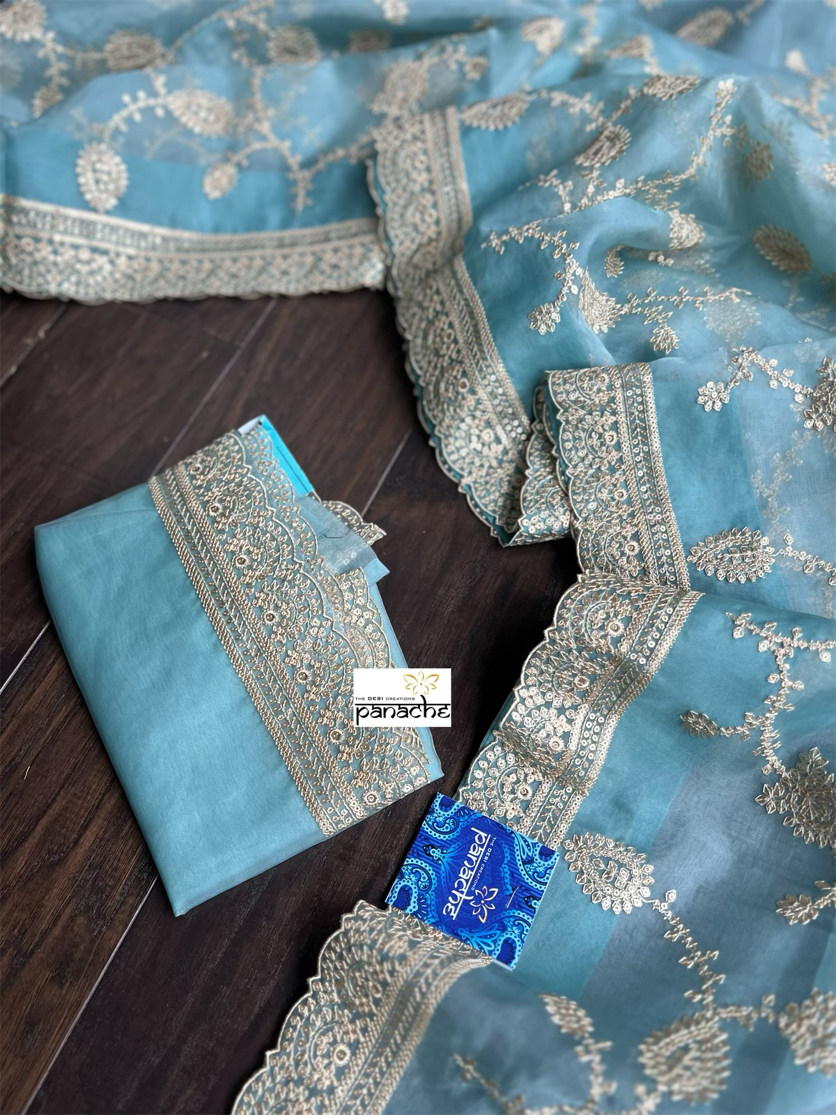 Designer Organza Sequin - Light Aqua Blue